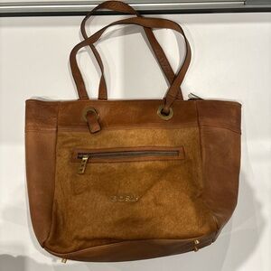 BOSS Tan Leather and Haircalf Tote